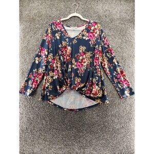 White Birch Blue Floral Large Long Sleeve Blouse 15.6802